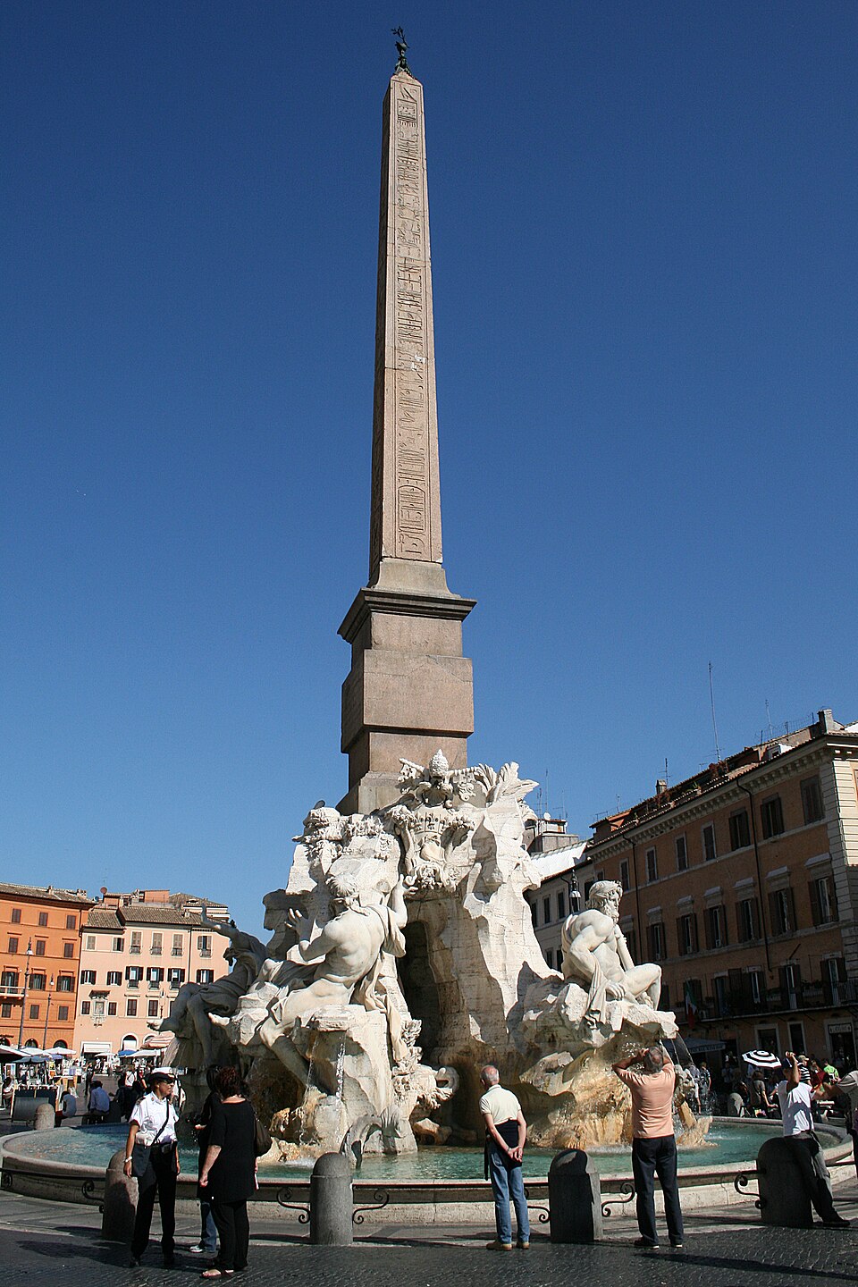 A photograph of Four Rivers Fountain