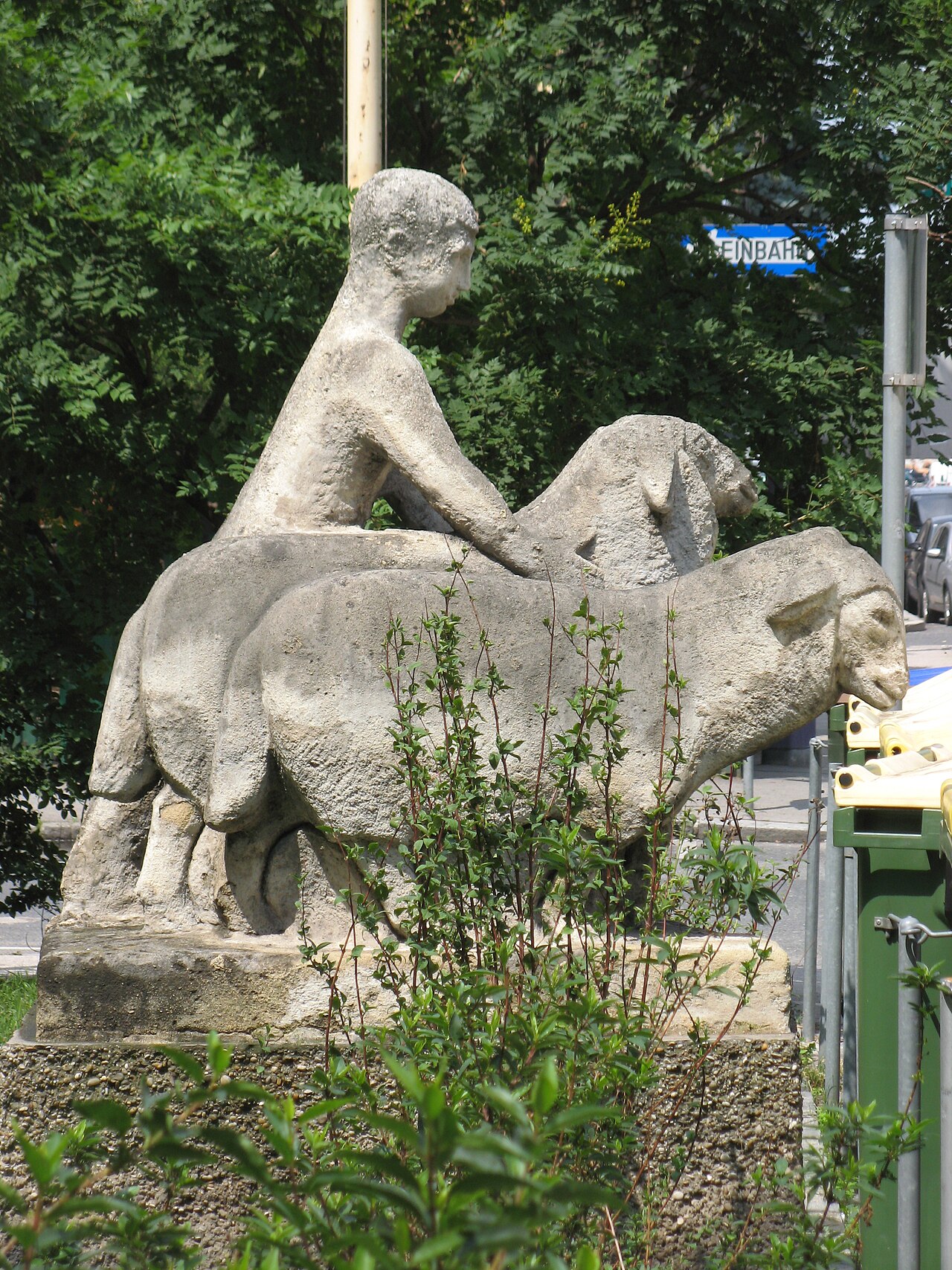 Hirte mit zwei Schafen