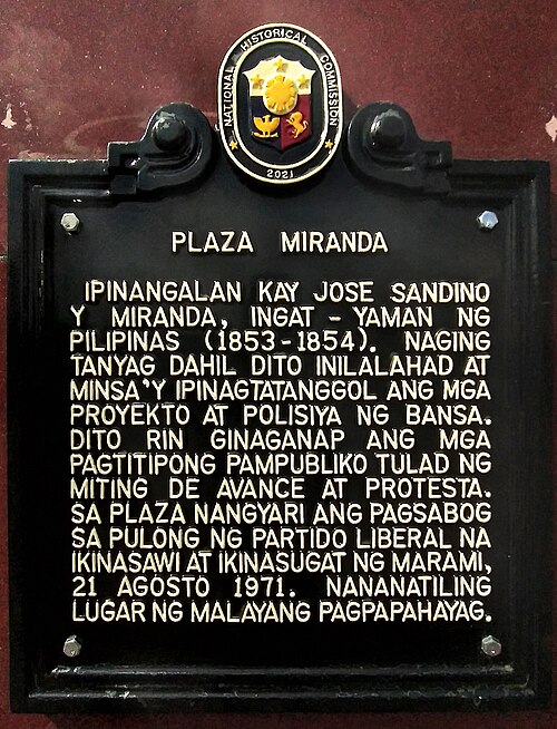 Plaza Miranda historical marker