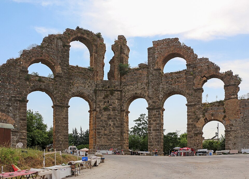 A photograph of Aspendos Roman aqueduct