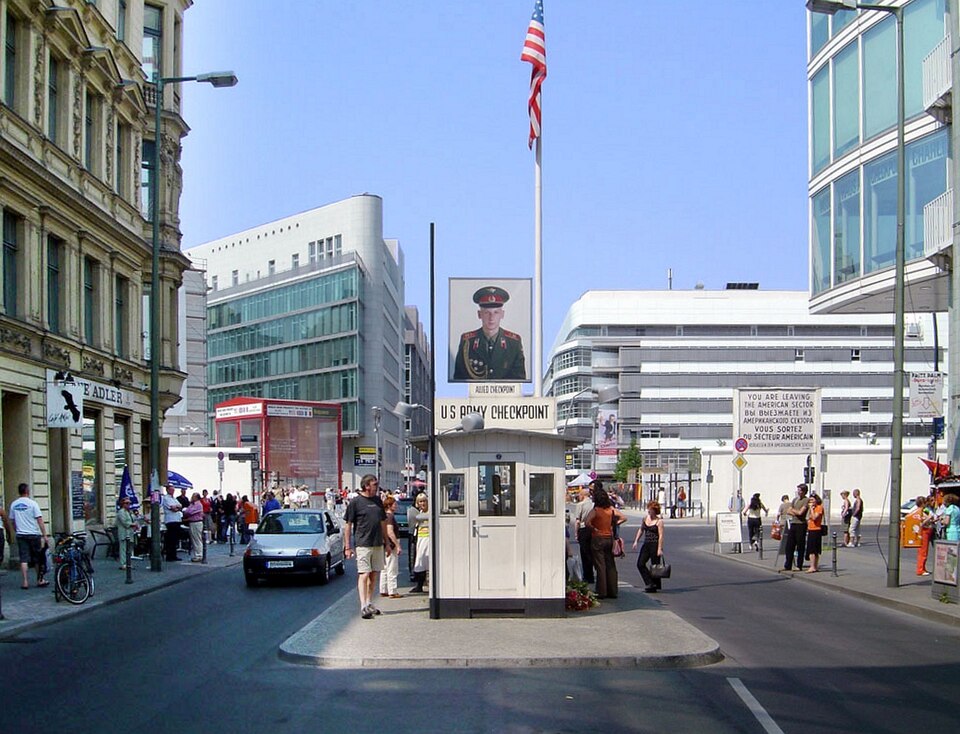 A photograph of Checkpoint Charlie