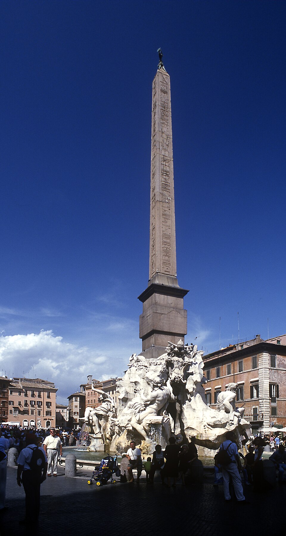 A photograph of Four Rivers Fountain