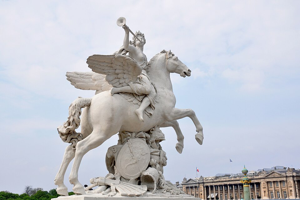 A photograph of Fame Riding Pegasus