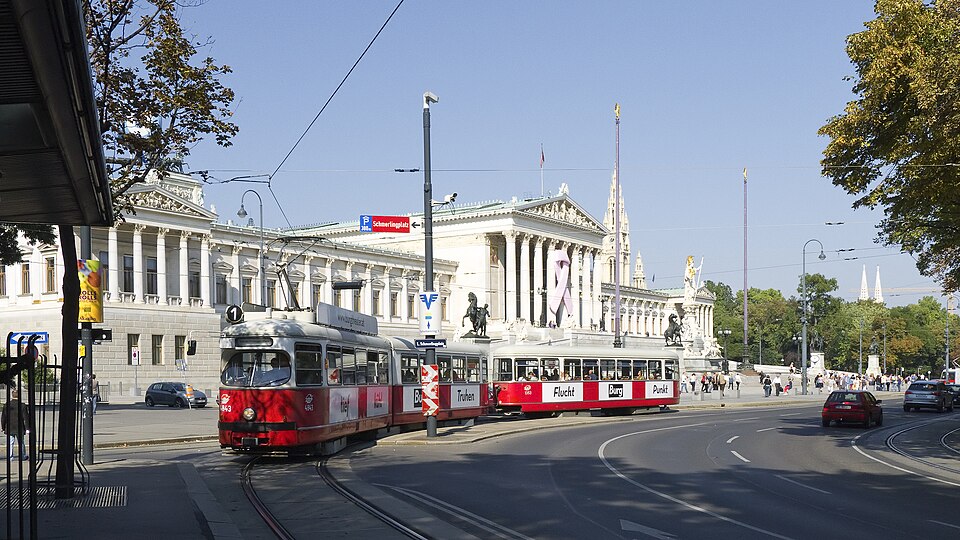 A photograph of Ringstrasse circuit on trams 1 and 2